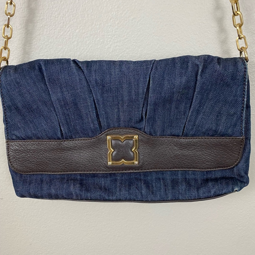 BCBG Max Azria Y2K Denim Leather Crossbody Bag